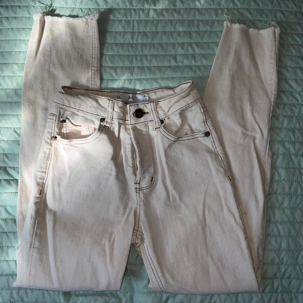 Cream High-rise Jeans